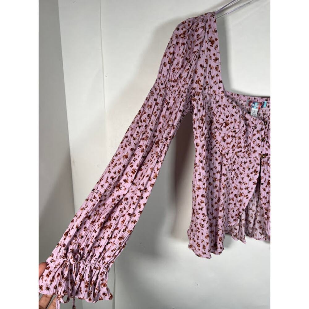 Urban Outfitters Women's Allie Tie-Sleeve Blouse L Purple Floral Print Boho - Picture 8 of 11